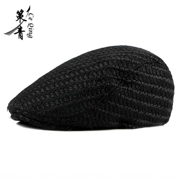 

men's warm beret beret korean knitted wool plush thickened warm cap british front cap women, Blue;gray