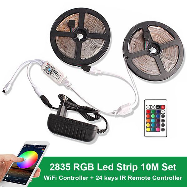 

rgb led strip 5m 10m 15m 2835 dc 12v waterproof wifi flexible diode tape ribbon fita tira led light strips with remote + adapter