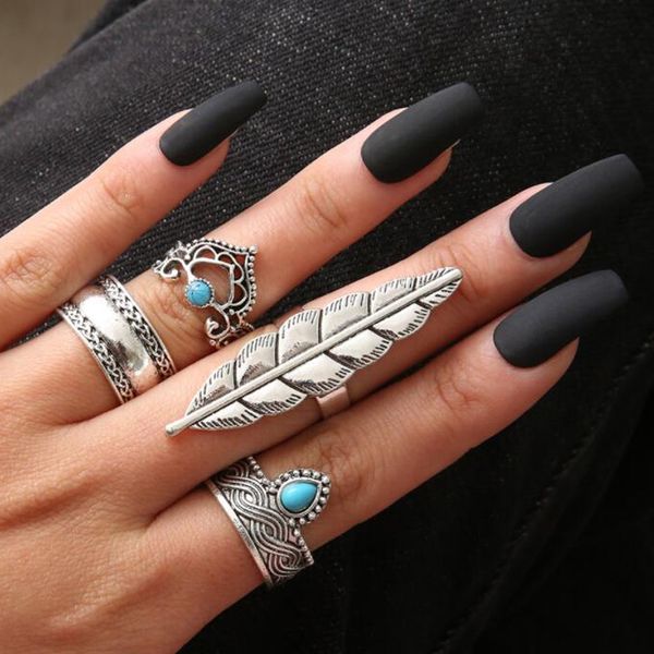 

4шт / комплект vintage silver цвет кольца для женщин лист капли воды камень полые геометрические обручальные кольца ювелирные изделия оптом, Golden;silver