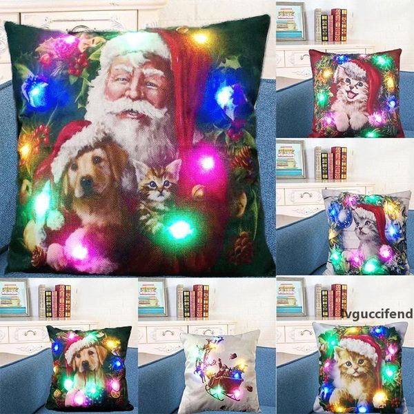 

led light luminous pillow case linen pillow covers cushion cover santa claus dog pillowcase sofa car decor 8 style wx9-1504
