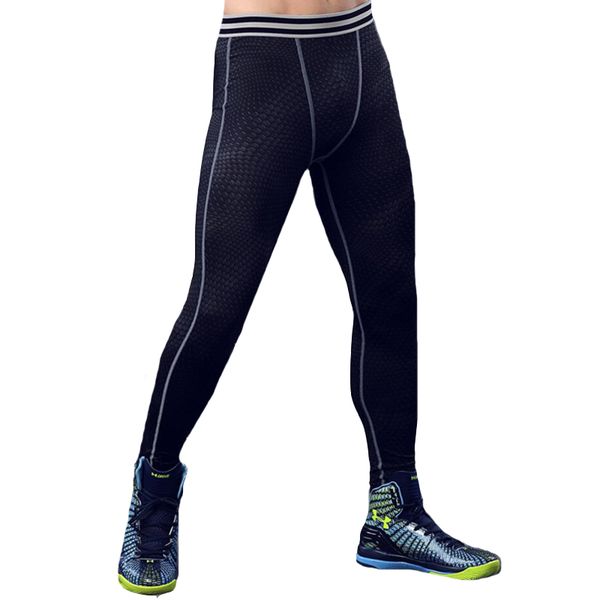 

ckahsbi men jogging fitness legging elastic compression pants sport gym sport quick dry training cropped trousers running tights, Black;blue