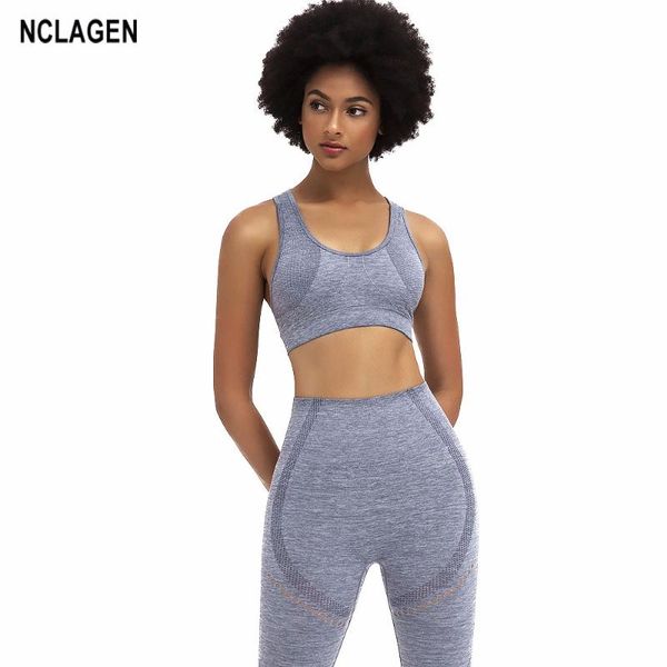 

nclagen woman seamless sports bra high support impact workout yoga push up quick dry elastic running gym underwear halter, White;black