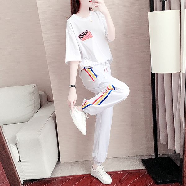 

8lnqg повседневная мода костюм женский летний свободный короткий рукав похудение темперамент белый спортивный двухсекционный casual stylenew, Gray