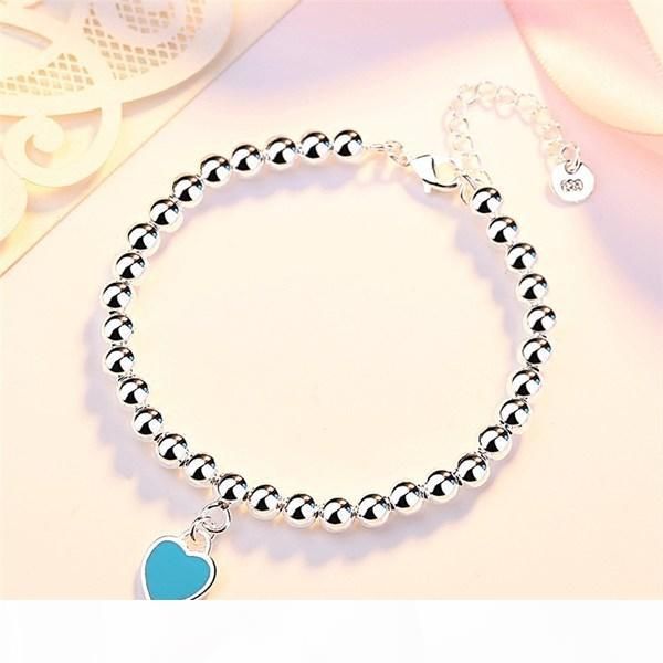 

1pcs drop shipping 925 silver plated heart-shaped bracelet delicate hand catenary women female birthday chirstmas gift 15+4cm, Black