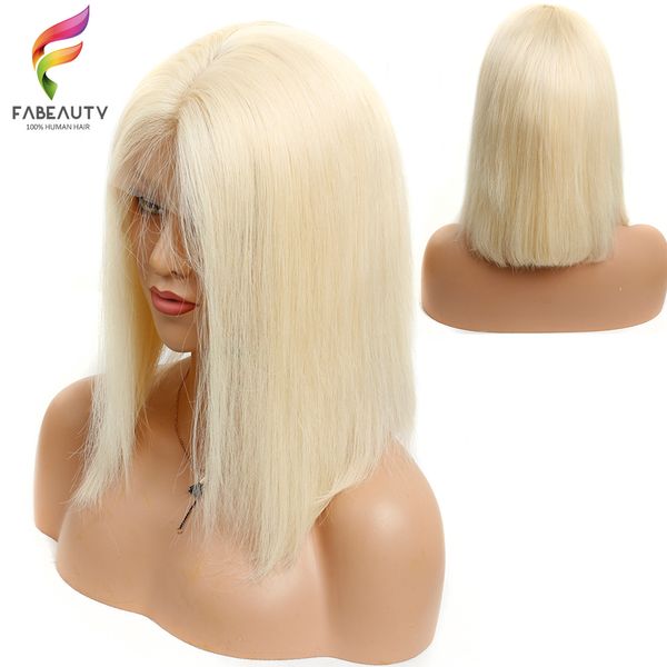 

150% Density Lace Front Human Hair Wigs 613 Blonde Short Bob Straight Lace Wigs Peruvian Remy Human Hair Pre plucked Hairline, Natural color
