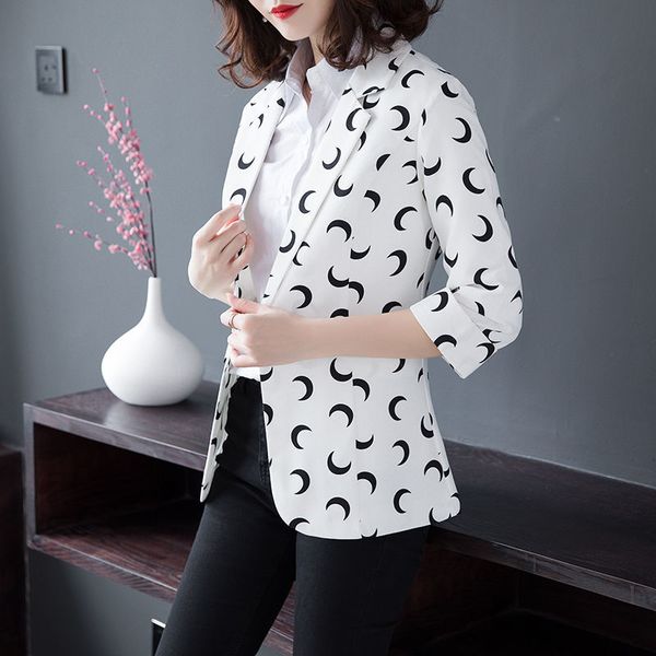 

women's suits 2020 new high-end jacquard short jacket women's large size fashion printing slim small suit women, White;black