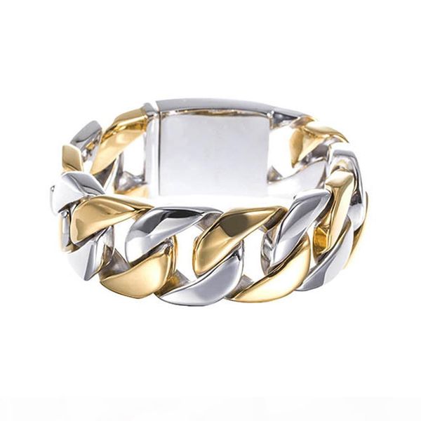

23mm width mens cool clasp fashion gold plated cuban curb chain 316l stainless steel bracelet gifts titanium biker bangle jewelry, Black