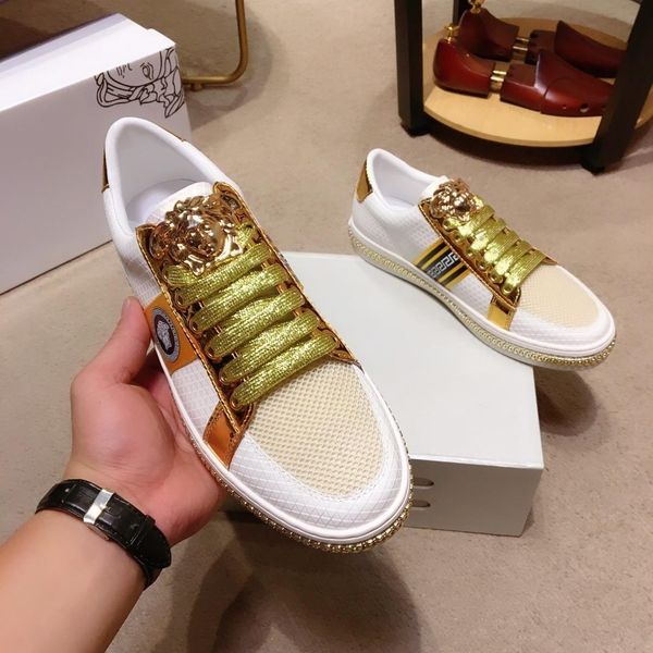 

2020u high-end fashion men's printed letters comfortable casual shoes large size leather breathable outdoor sports shoes, size: 38-45, Black