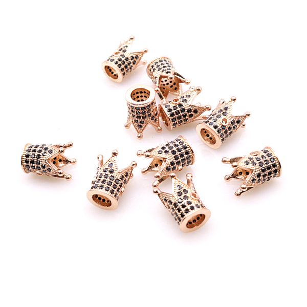 

10pcs microinlaid black zircon copper fittings rose gold crown real gold plating color preservation inlaid crown bracelet accessories, Blue;slivery