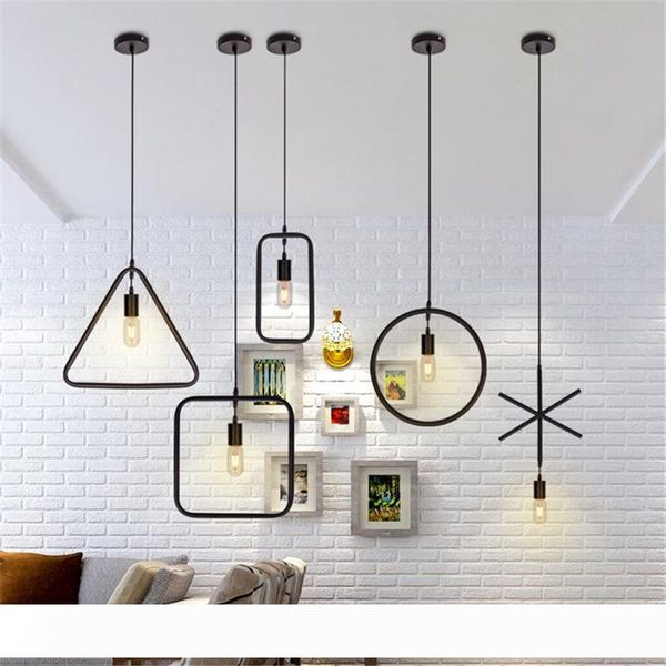 

modern led pendant lamp geometric shape iron e27 lamp holder 90-260v coffee shop bar foyer dining room indoor lighting