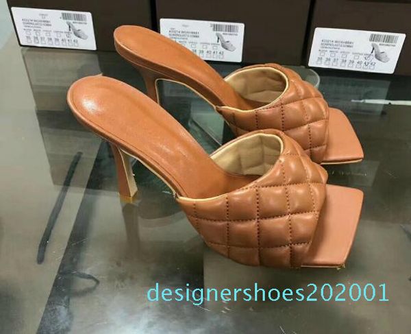

latest leather slippers matte leather women shoes square - mouthed, open-toed women high heel slippers heel-height 10 cm cn09, Black