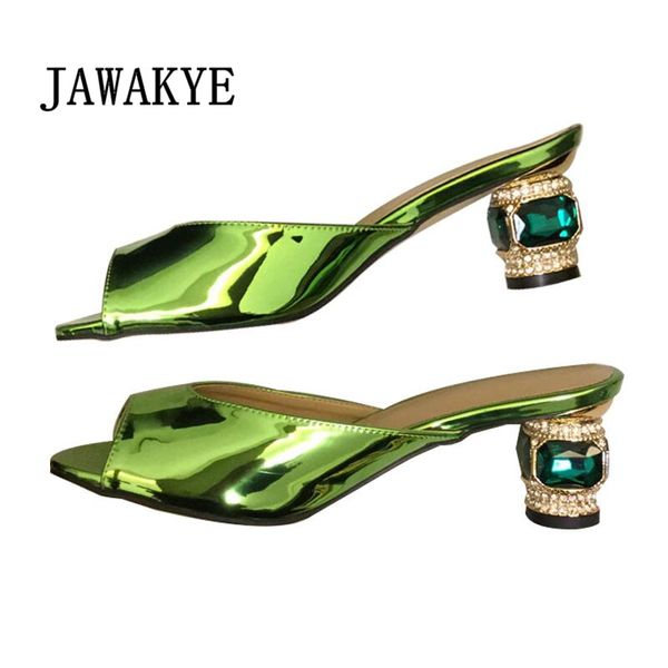 

новое прибытие роскошное jewel лето тапочки для женщин peep toe rhinestone высокие каблуки твердая тапочки подиум летняя обувь женщины, Black