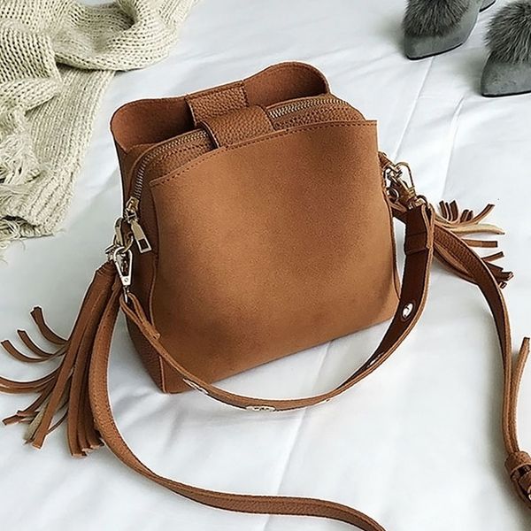 

new women handbag bucket bag vintage tassel fashion scrub shoulder bags casual messenger bag ladies crossbags