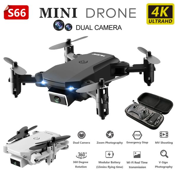 

4k rc foldable drone dual camera wifi fpv mini drone hd wide angle camera helicopter gravity induction quadcopter toys s66