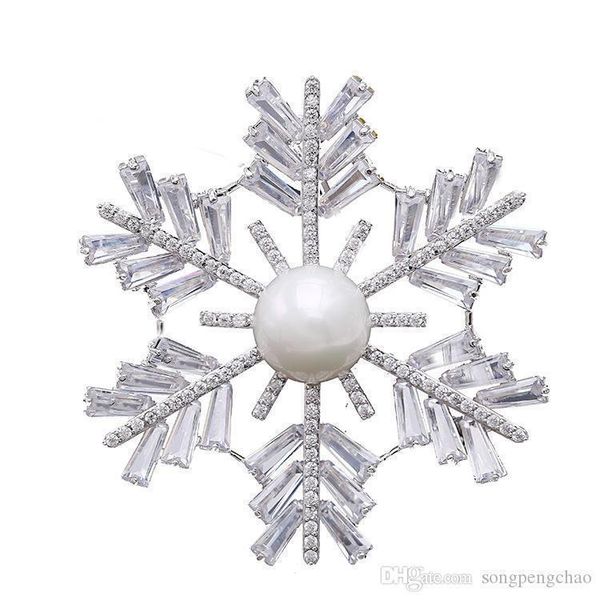 

2019 high-grade korean female brooch snow copper inlaid zircon luxury pearl brooch temperament women fashion wild pin brooch, Gray