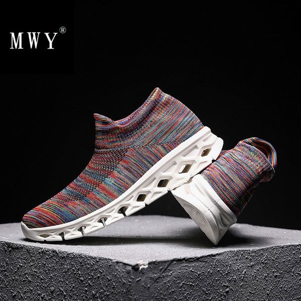 

mwy womens shoes flats casual knitting socks sneakers stretch platform shoes zapatos para mujer ladies slip on female, Black