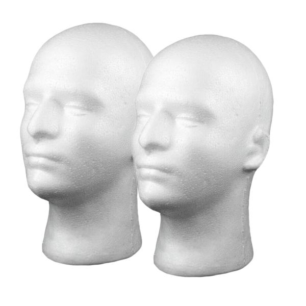 

2x foam male mannequin head manikin model for wig headset headwear jewelry, White
