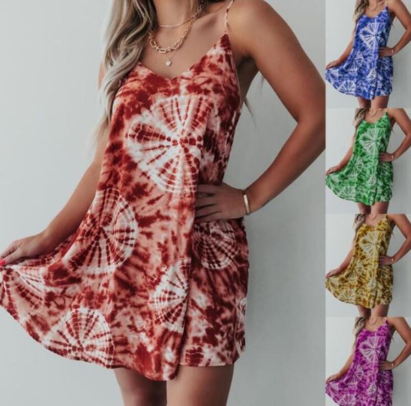 

plus size women designer dresses 2020 summer v neck floral print boho beach dress sleeveless braces skirt a line mini dress 6 colors, Black;gray