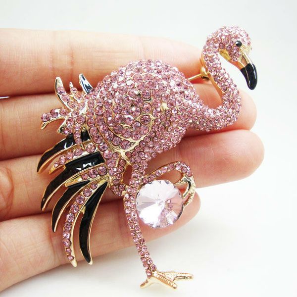 

pretty austrians crystal flamingo bird gold-tone brooch pin pink accessories, Gray