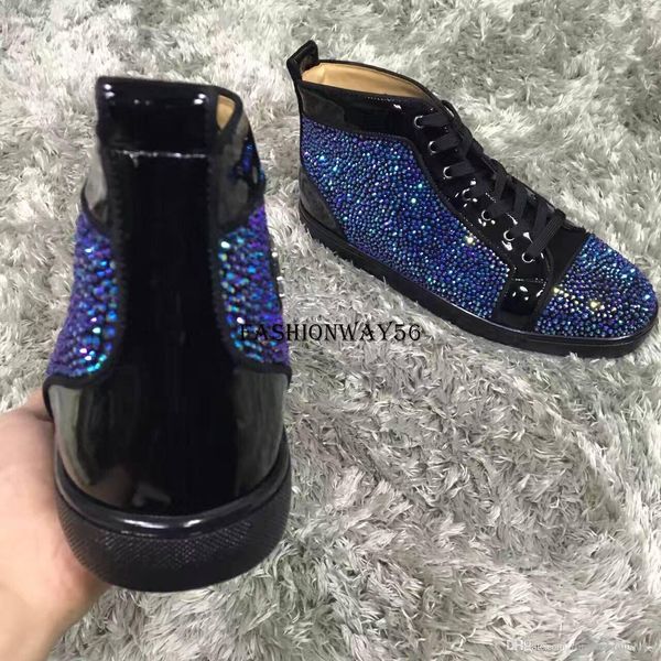 

strass sneakers royal-blue shoes for women,men high rhinestone red bottom casual new paris luxury leisure flats, Black