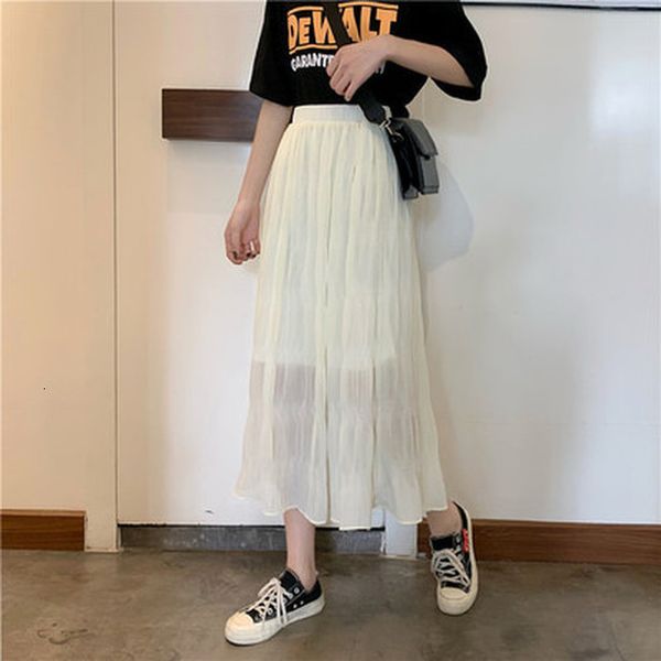 

casual loose solid basic pleated elastic high waist 2020 summer spring new arrival female women skirts, Black