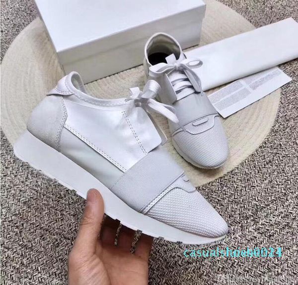 

2018 fashion and quality designer sneaker man woman casual genuine leather mesh pointed toe race runner shoes outdoors trainers with l14, Black