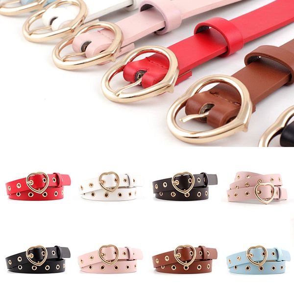 

women belt jeans trousers waistband love heart buckle punk belt adjustable leather waist for women dress decorative, Black;brown
