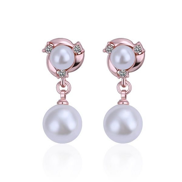 

color gold korean-style anti-allergy rose gold pearl earrings female ear pierced ear clip japanese and korean-style short fake earrings temp, Golden