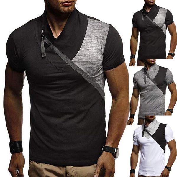 

short sleeve mens designer tshirts gym fitness casual tees turtle neck patchwork mens tshirts summer color block slim, White;black