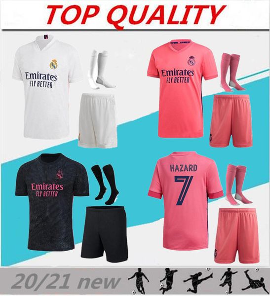 

20-21 real madrid soccer jerseys sets 2020 2021 camiseta de futbol sergio ramos benzema modric isco hazard football shirts kits, Black