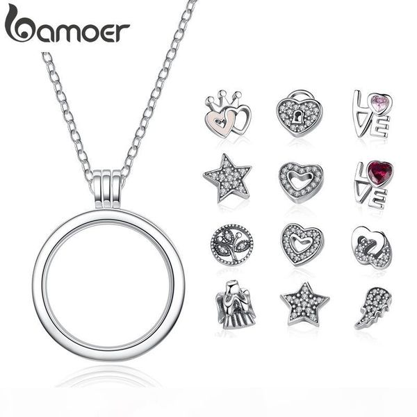 

bamoer genuine 925 sterling silver medium petite memories floating locket necklaces & pendants sterling silver jewelry psf001