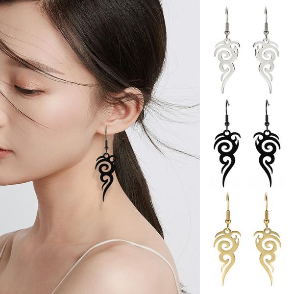 

skyrim tribal flame totem gothic drop earrings stainless steel black golden ester island dangle earring jewelry for women girls, Silver
