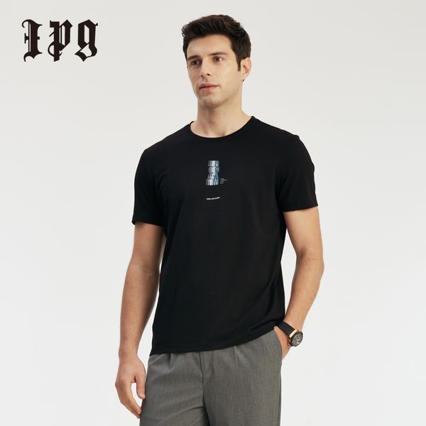 

ipg 2020 new fashion t-shirt casual men clothing tshirt slim 3d letters male elasticity man's cloth solid tees, White;black