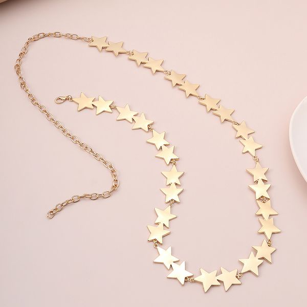 

women's stars silver/gold chain belt fashion design female long metal belt flower star dress waist chains, Black;brown
