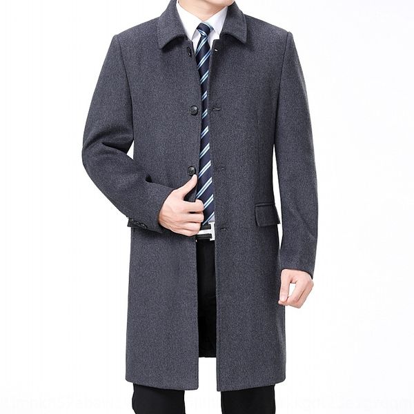 

season new wool men's mid-length slim-fit trench for young and windbreaker coat coat middle-aged business leisure, Black