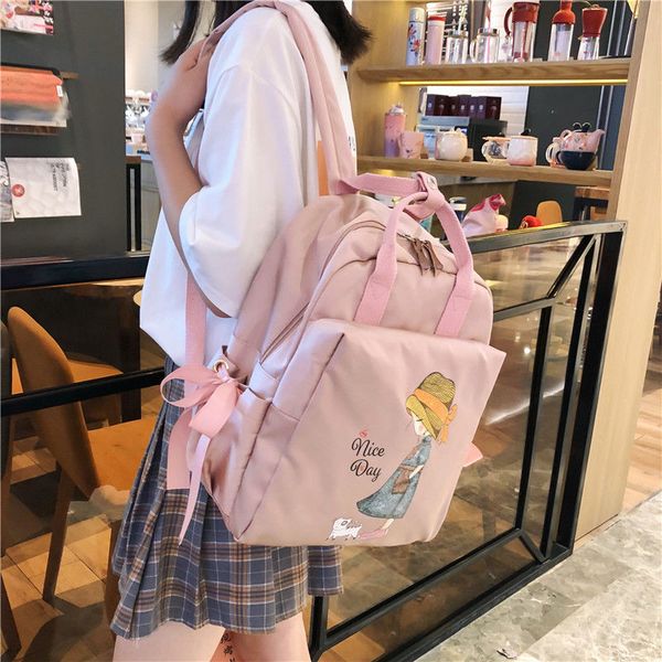 

cute cartoon print backpack women school bags for teenage girls pink casual college bagpack solid high school back pack female