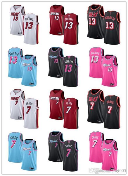 

mens womens youth miami heat 13 edrice adebayo 7 goran dragic red black white blue pink custom basketball jerseys, Black;red