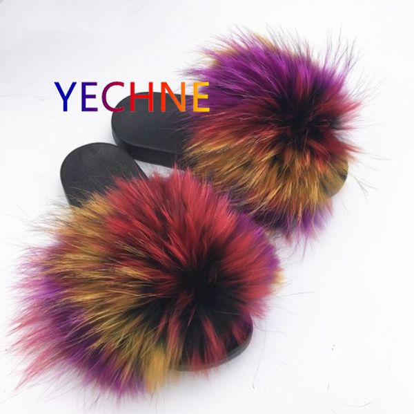 

fur slippers women fox home fluffy sliders comfort with feathers furry summer flats sweet ladies shoes size 45 home shoes, Black