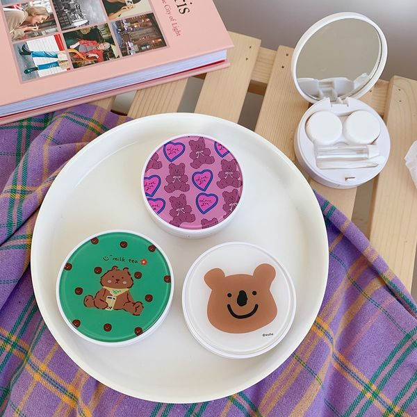 

korean style simple cute little nursing glasses bear pupil ins cartoon invisible glasses companion dual-box portable care box, Blue