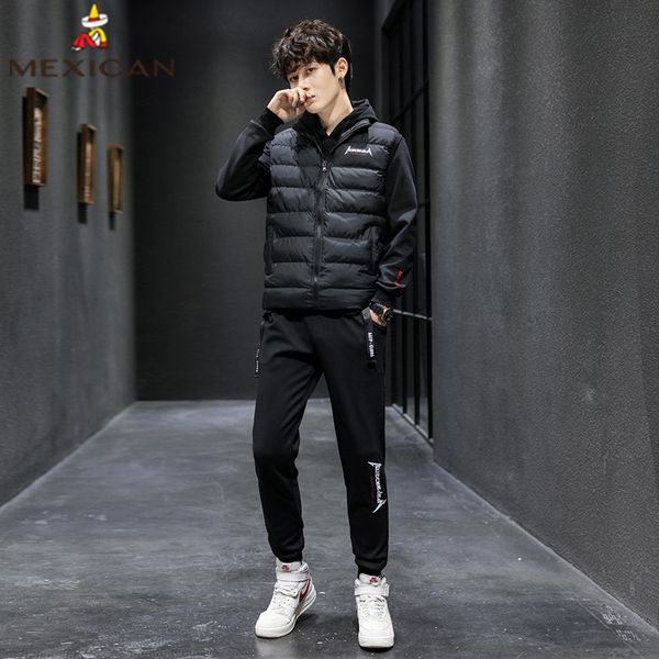 

mexican men's sweater men's casual sportswear jacket autumn and winter sweater sleeveless vest suit, Gray