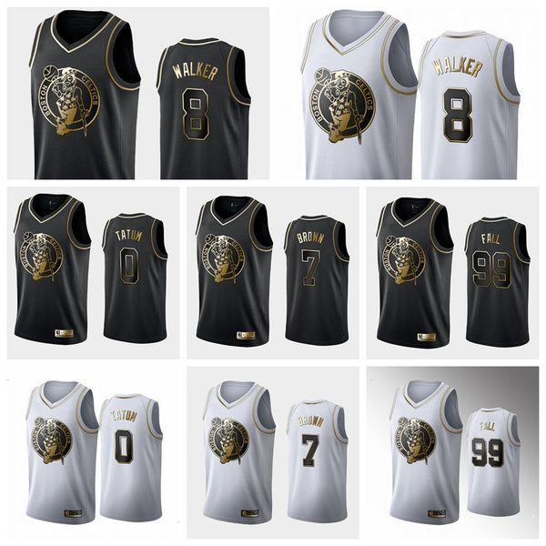 

boston celtics men jayson tatum 7 brown kemba walker 20 hayward black white golden edition basketball swingman jersey, Black;red