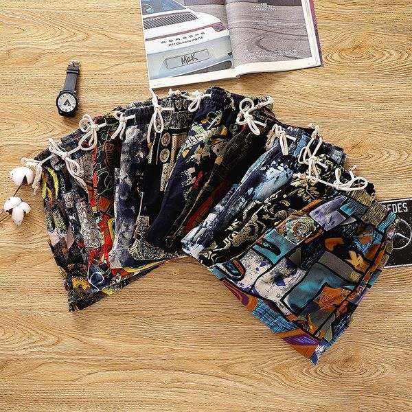 

five-point cotton and linen beach pants beach pants and shorts men's printed large size loose casual shorts men's