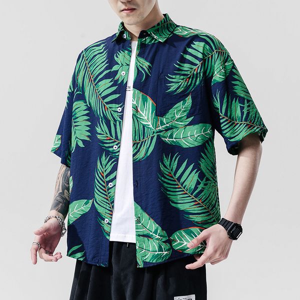 

men's casual shirts 2021 summer holiday fashion floral short sleeve men beach hawaiian leisure loose plus size sa-8, White;black