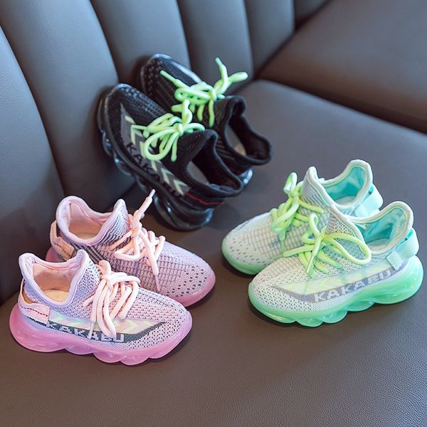 

ic0rm children's luminous 2020 new autumn breathable coconut mesh all-match fashionable casual for boys coconut sneakers sports shoes s, Black