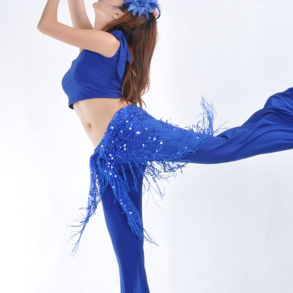 

women belly dance triangle hip scarf sequin waist wrap waist chain dancewear, Blue
