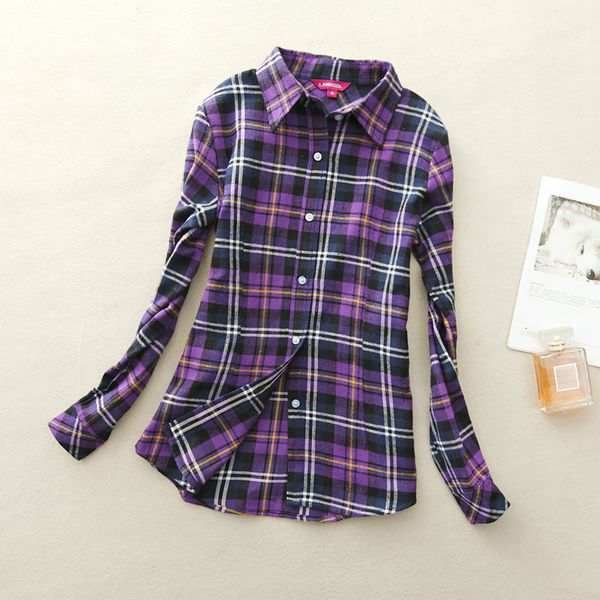 

2020 new autumn long sleeve womens cotton plaid shirt turn down collar shirt blusas feminino ladies lapel neck blouses fashion, White