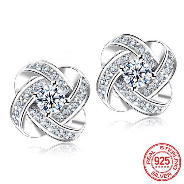 

original 100% 925 solid silver crystal stud earrings for women luxury white/purple cubic zirconia wedding earring jewelry accessory e105, Golden