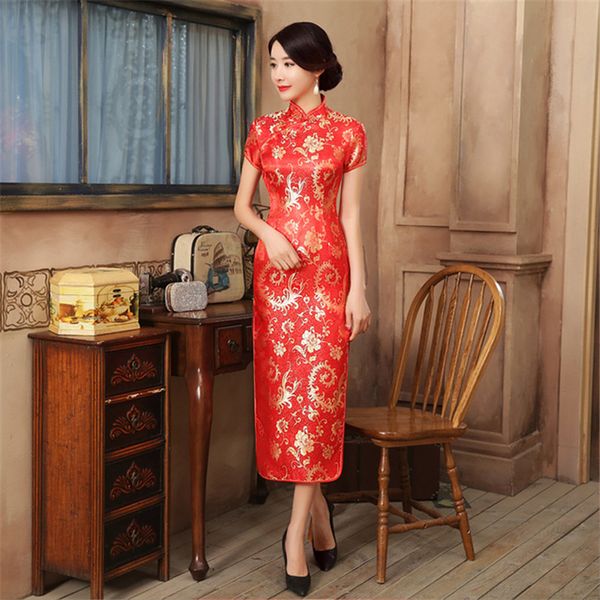 

6xl banquet cheongsam dragon and phoenix long cheongsam plus size costumes show slim daily dress chinese traditional dress, Red