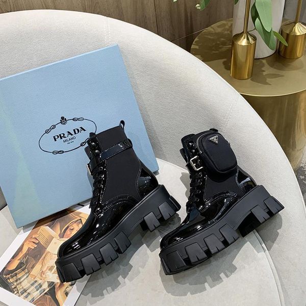 

2020 luxury designer womens lace up short boots,womens leather thick sole fashion boots roman boots with zipper pouch size 35-40 0027, Black