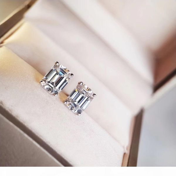 

s925 sivler simple style rectangle shape stud earring with sparkly diamond no fade color for women charm jewelry ps8644, Golden